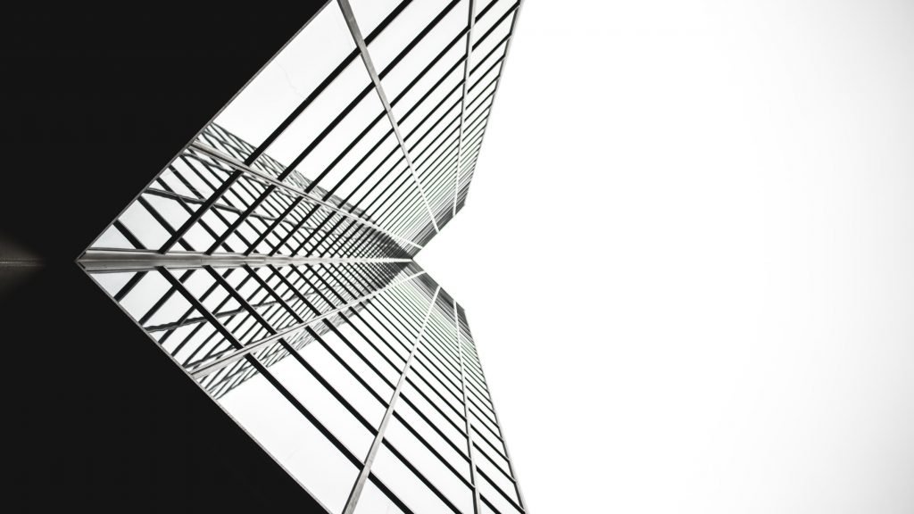 black and white business building